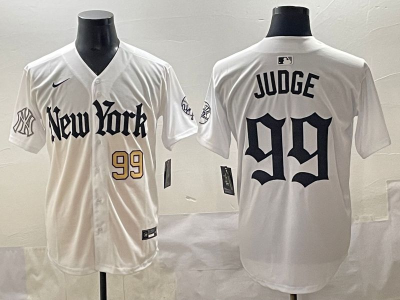 Men 2025 New York Yankees #99 Judge White Five generations Joint Name Nike MLB Jersey style 4